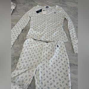🌸NWT Polo by Ralph Lauren 100% cotton floral white and blue pj set XS